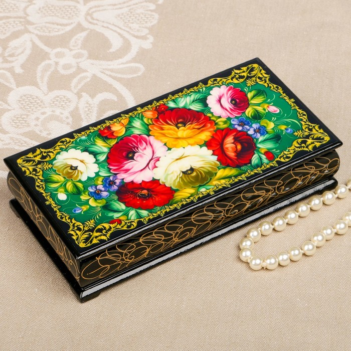 Шкатулка-купюрница «цветы. Вид 14», лаковая миниатюра, 9х17 см