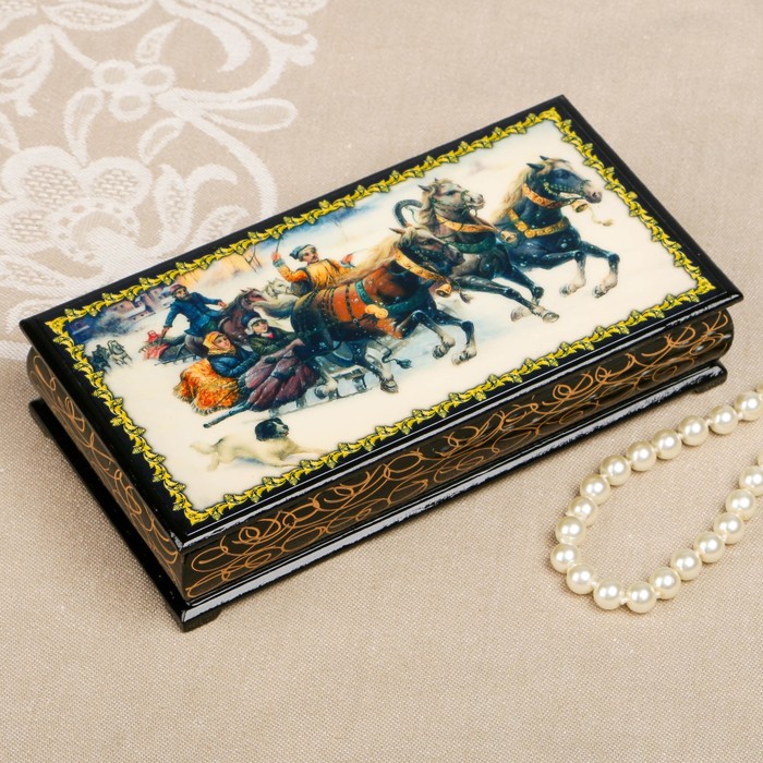 Шкатулка-купюрница «Тройки. Вид 10», лаковая миниатюра, 9х17 см