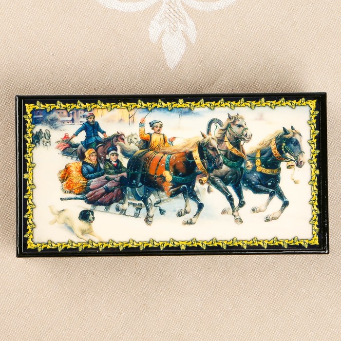 Шкатулка-купюрница «Тройки. Вид 10», лаковая миниатюра, 9х17 см