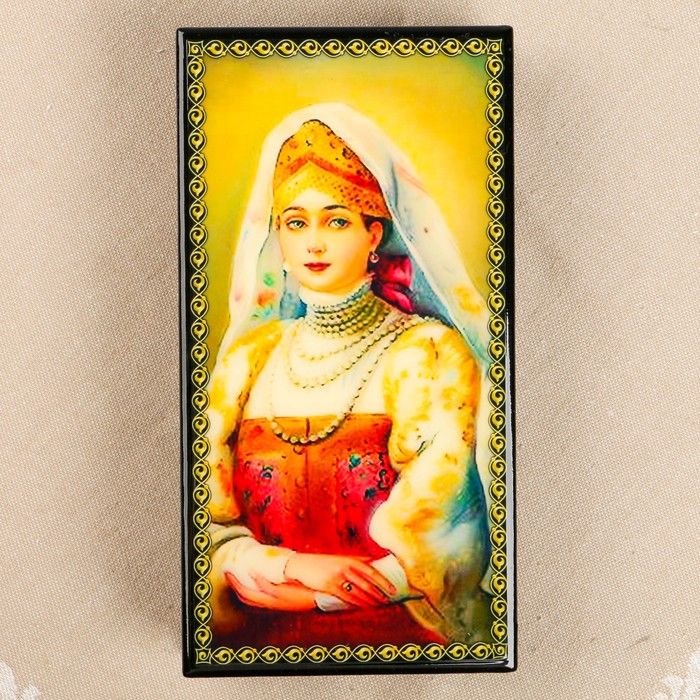 Шкатулка-купюрница «портрет. Вид 10», лаковая миниатюра, 9х17 см