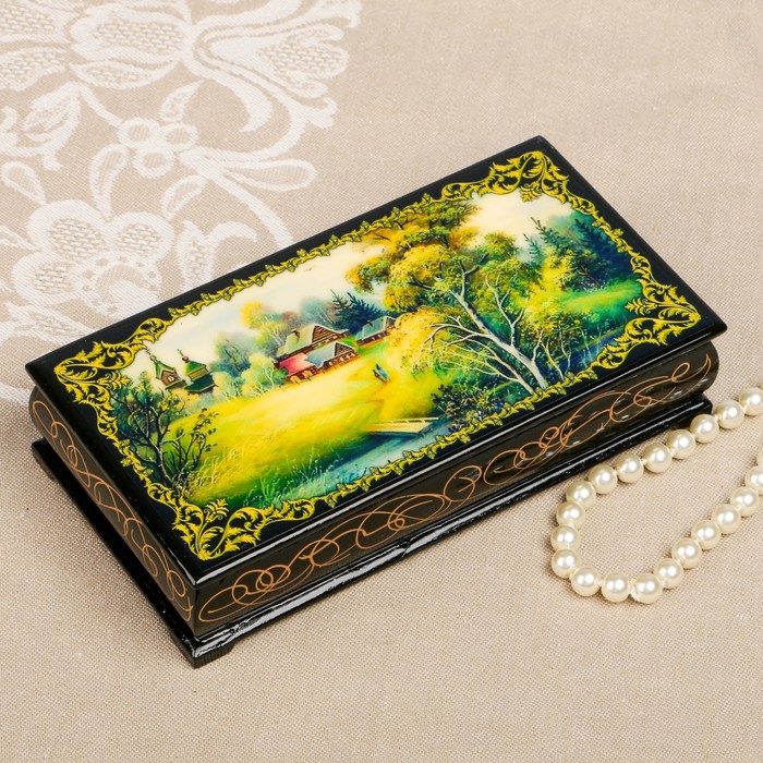 Шкатулка-купюрница «Летняя природа. Вид 55», лаковая миниатюра, 9х17 см