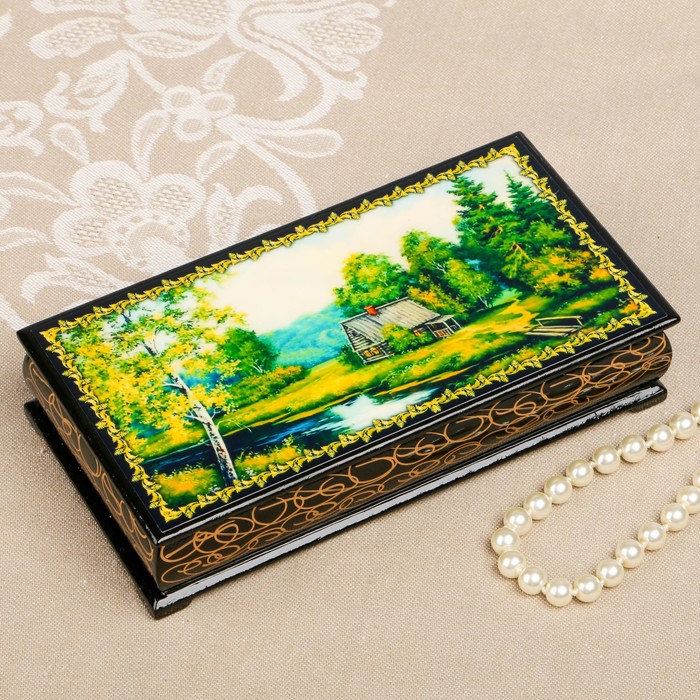 Шкатулка-купюрница «Летняя природа. Вид 44», лаковая миниатюра, 9х17 см