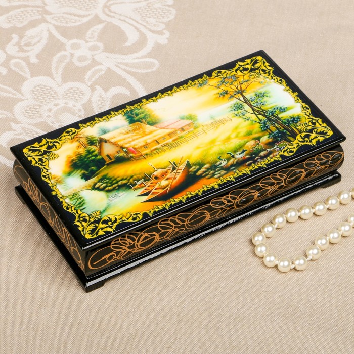 Шкатулка-купюрница «Летняя природа. Вид 47», лаковая миниатюра, 9х17 см