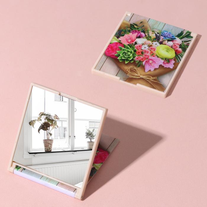 Зеркало складное "Букет", квадратное, одностороннее, без увеличения