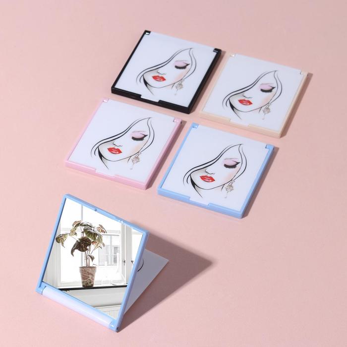 Зеркало складное "Девушка", квадратное, одностороннее, без увеличения