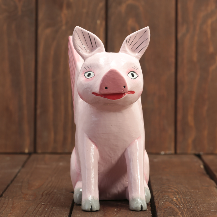 Сувенир дерево "Хрюша с крыльями сидит" 13х7х17 см