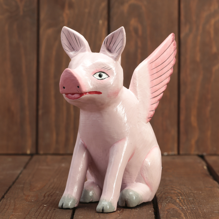 Сувенир дерево "Хрюша с крыльями сидит" 13х7х17 см