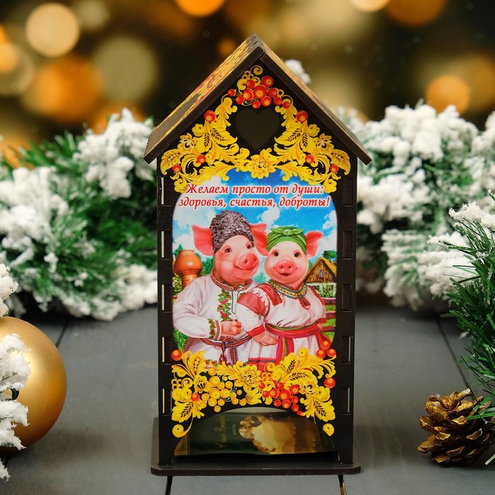 Чайный домик «Свинки», хохлома, 9,3×9,3×20 см