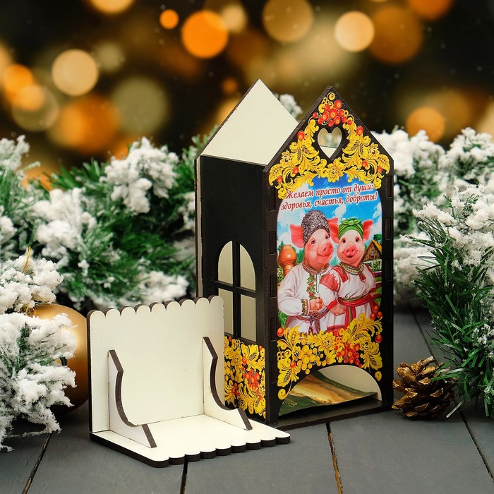 Чайный домик «Свинки», хохлома, 9,3×9,3×20 см