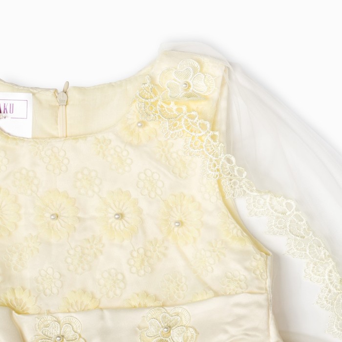 Платье нарядное для девочки "Цветочки", рост 110-116 см, цвет экрю