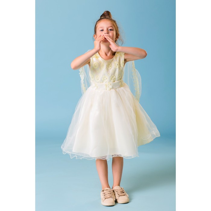 Платье нарядное для девочки "Цветочки", рост 122-128 см, цвет экрю