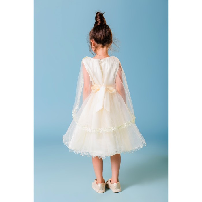 Платье нарядное для девочки "Цветочки", рост 122-128 см, цвет экрю