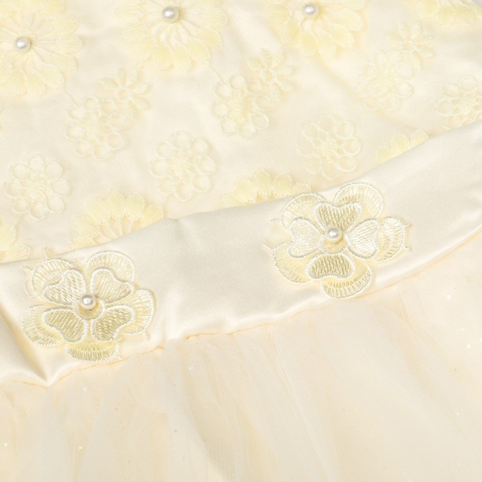 Платье нарядное для девочки "Цветочки", рост 122-128 см, цвет экрю