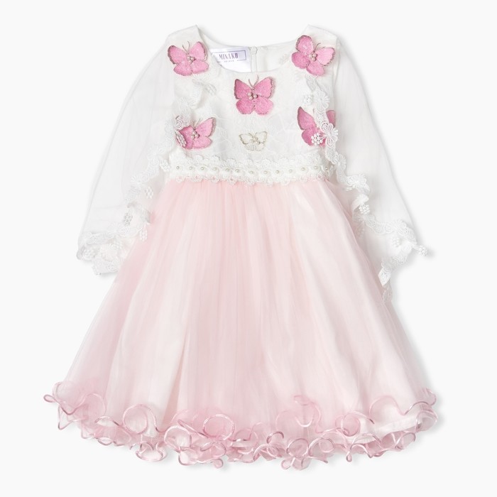 Платье нарядное для девочки "Бабочки", рост 110-116 см, цвет белый/розовый