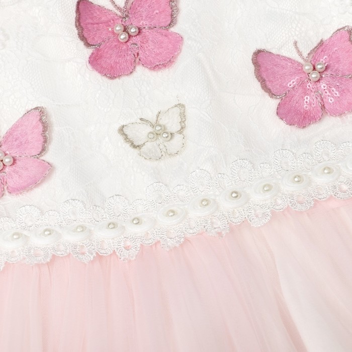 Платье нарядное для девочки "Бабочки", рост 110-116 см, цвет белый/розовый