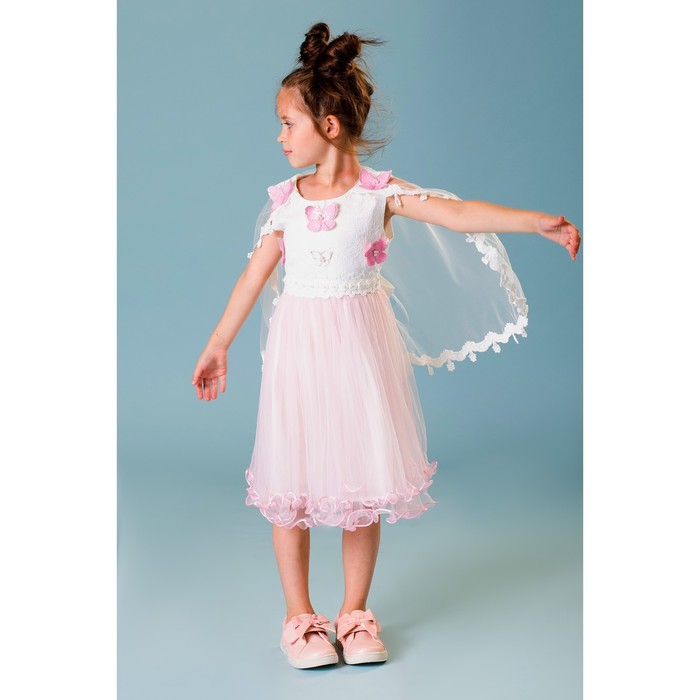 Платье нарядное для девочки "Бабочки", рост 116-122 см, цвет белый/розовый