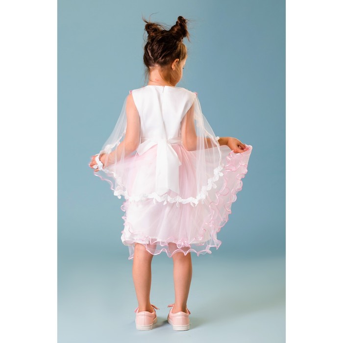 Платье нарядное для девочки "Бабочки", рост 128-134 см, цвет белый/розовый