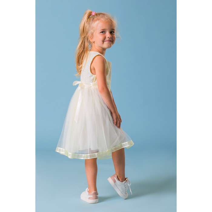Платье нарядное для девочки "Цветок", рост 92-98 см, цвет экрю