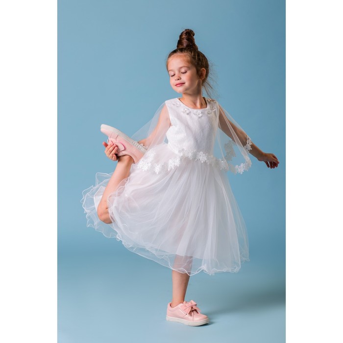 Платье нарядное для девочки "Нежные цветочки", рост 122-128 см, цвет белый
