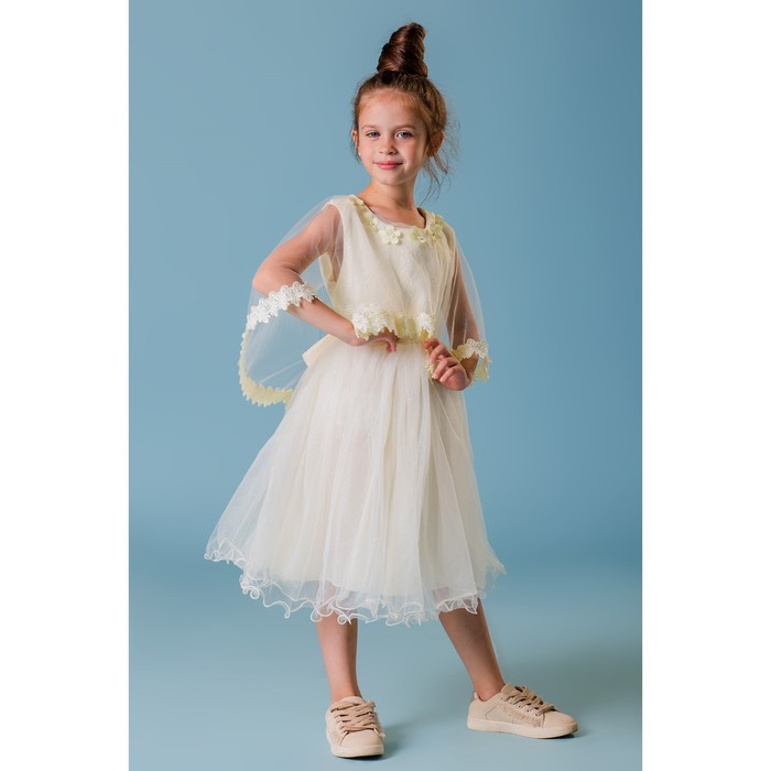 Платье нарядное для девочки "Нежные цветочки", рост 110-116 см, цвет экрю