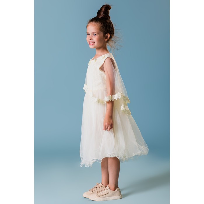 Платье нарядное для девочки "Нежные цветочки", рост 110-116 см, цвет экрю