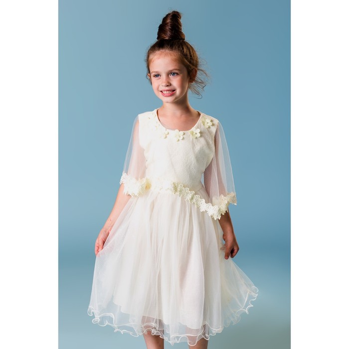 Платье нарядное для девочки "Нежные цветочки", рост 116-122 см, цвет экрю