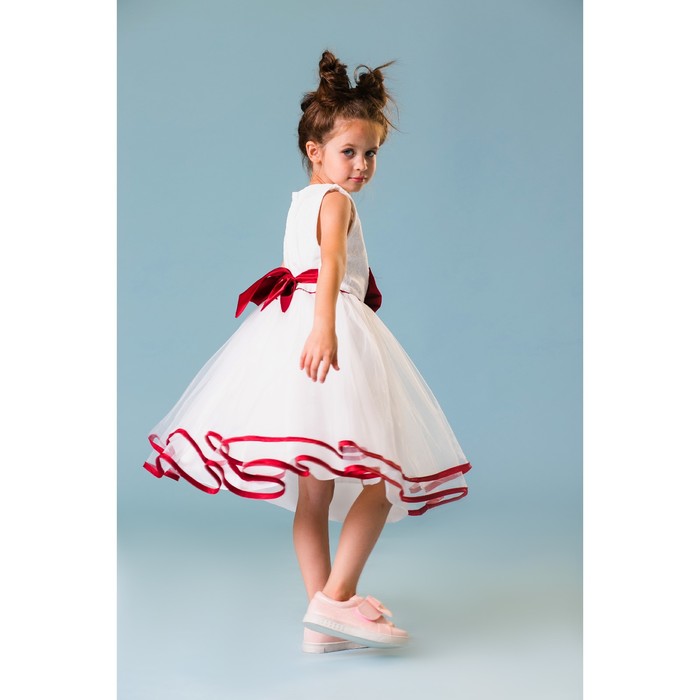 Платье нарядное для девочки "Бордовый бант", рост 110-116 см, цвет белый/бордовый