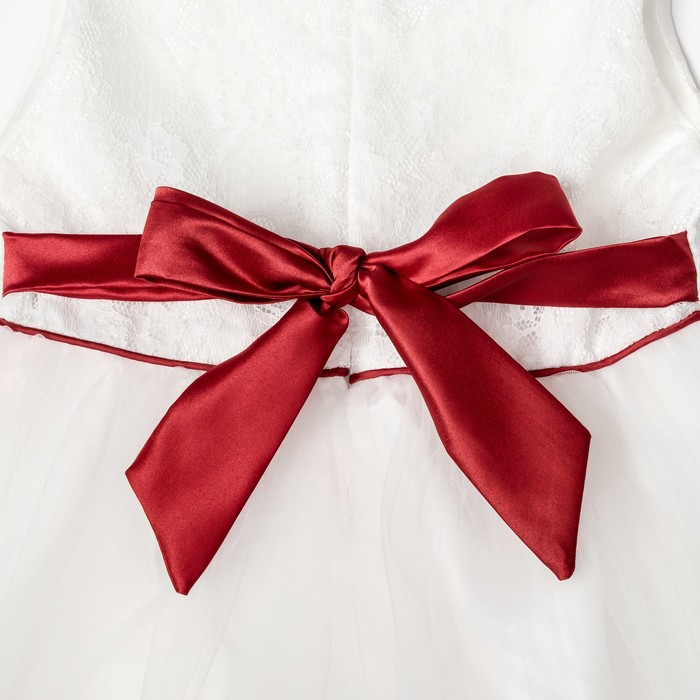 Платье нарядное для девочки "Бордовый бант", рост 116-122 см, цвет белый/бордовый