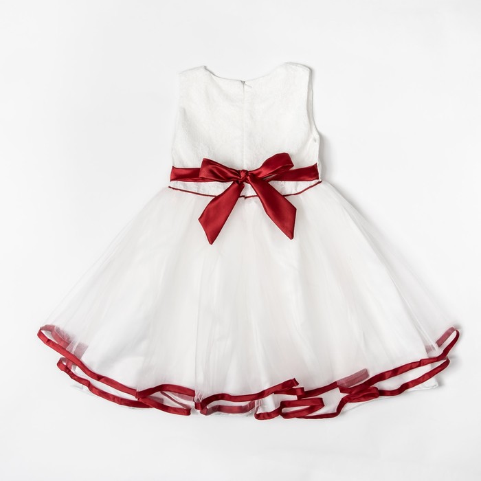 Платье нарядное для девочки "Бордовый бант", рост 116-122 см, цвет белый/бордовый