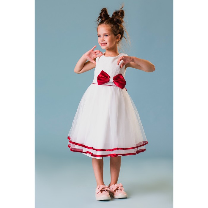 Платье нарядное для девочки "Бордовый бант", рост 116-122 см, цвет белый/бордовый
