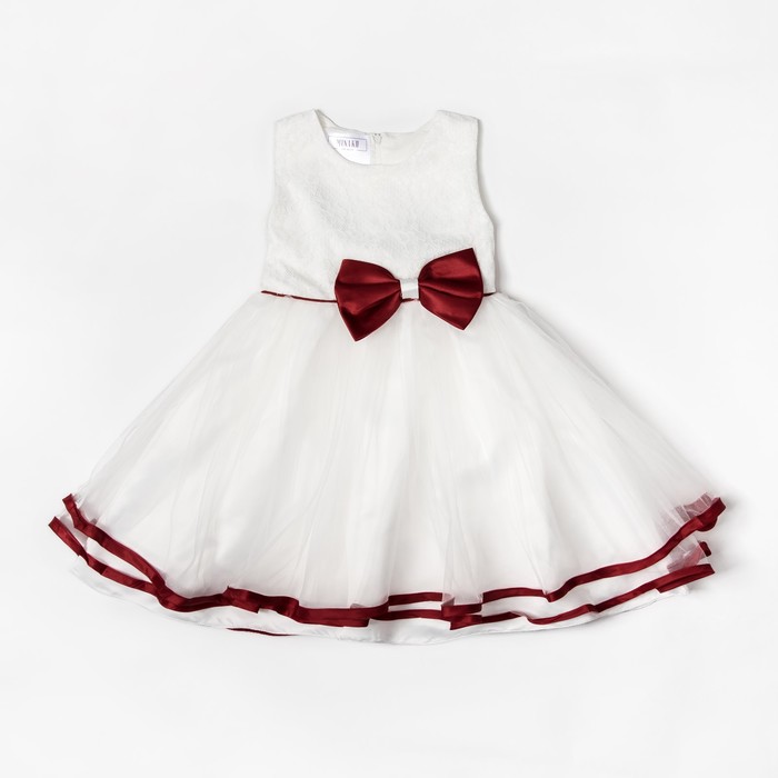 Платье нарядное для девочки "Бордовый бант", рост 122-128 см, цвет белый/бордовый