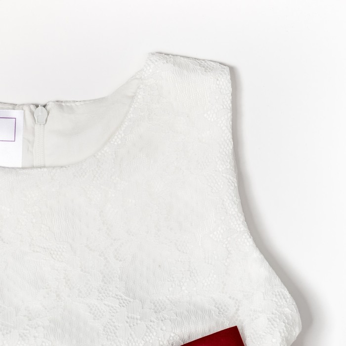 Платье нарядное для девочки "Бордовый бант", рост 122-128 см, цвет белый/бордовый