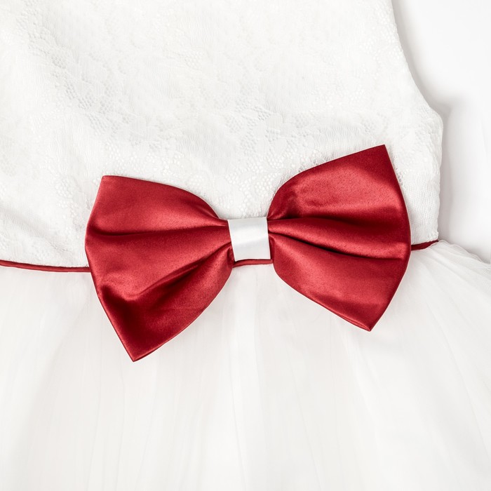Платье нарядное для девочки "Бордовый бант", рост 128-134 см, цвет белый/бордовый