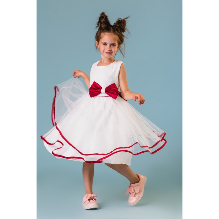 Платье нарядное для девочки "Бордовый бант", рост 128-134 см, цвет белый/бордовый