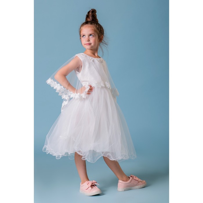 Платье нарядное для девочки "Нежные цветочки", рост 116-122 см, цвет белый