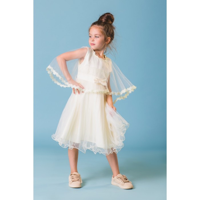 Платье нарядное для девочки "Бантик", рост 122-128 см, цвет экрю
