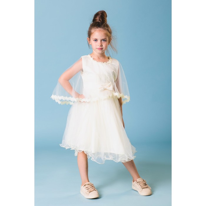 Платье нарядное для девочки "Бантик", рост 128-134 см, цвет экрю