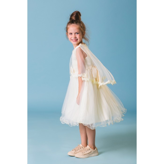 Платье нарядное для девочки "Бантик", рост 128-134 см, цвет экрю