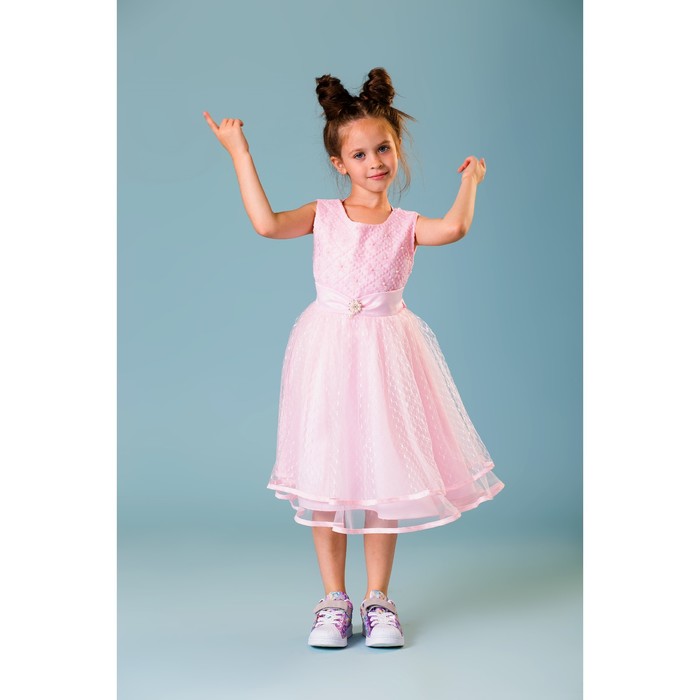 Платье нарядное для девочки "Жемчужинка", рост 122-128 см, цвет розовый