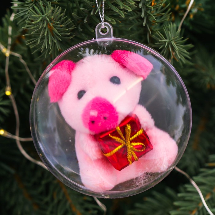 Свинка-талисман исполнения желаний в ёлочном шаре "Исполняшка", 8 см
