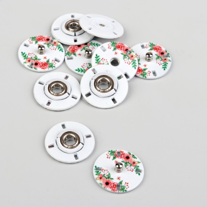 Кнопки пришивные "Цветы", d=18мм, цвет белый