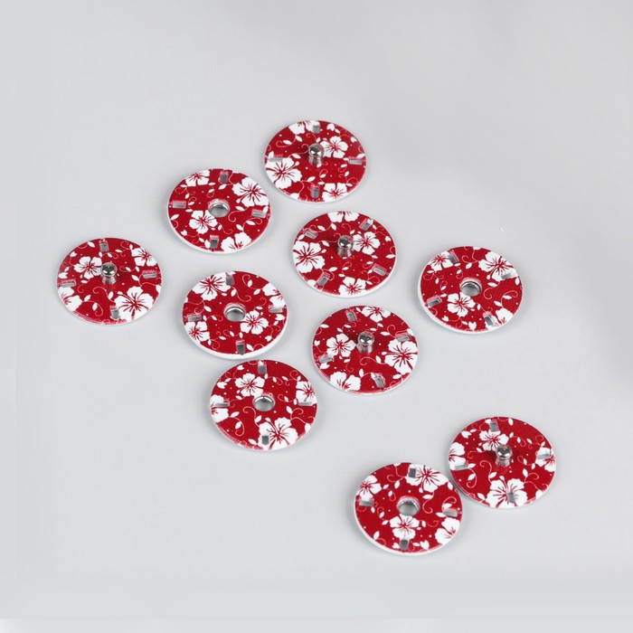 Кнопки пришивные "Цветы", d=18мм, цвет красный
