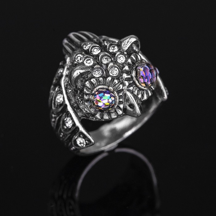 Кольцо бижар "Сова", размер 17, цвет белый в серебре