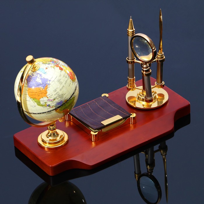 Набор настольный 5в1(глобус, лупа, нож д/писем, ручка, блок д/бумаги), 19х30 см