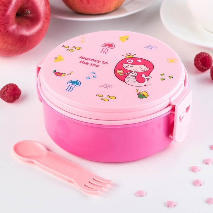 Ланч-бокс 15x13x6 см "Космос" со столовым прибором, цвета МИКС