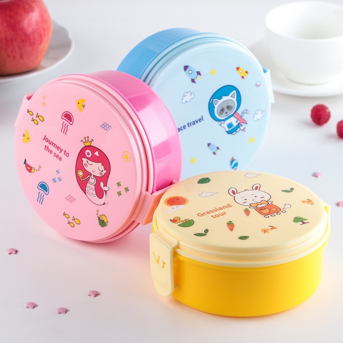 Ланч-бокс 15x13x6 см "Космос" со столовым прибором, цвета МИКС