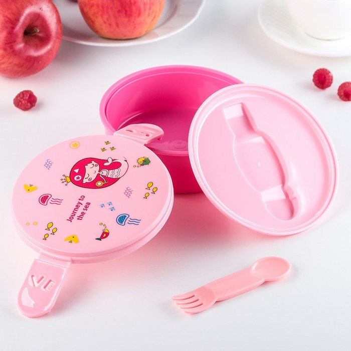 Ланч-бокс 15x13x6 см "Космос" со столовым прибором, цвета МИКС