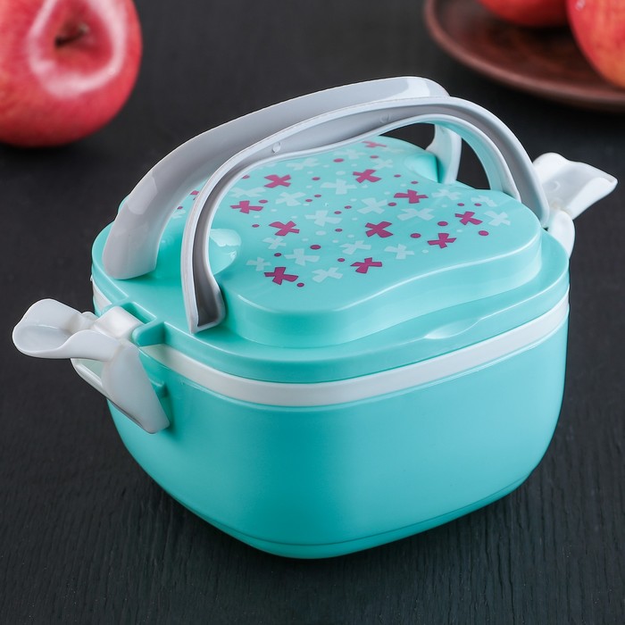 Ланч-бокс 2 уровня "Бантики" квадратный 17х14х9,5 см с ложкой, цвета МИКС