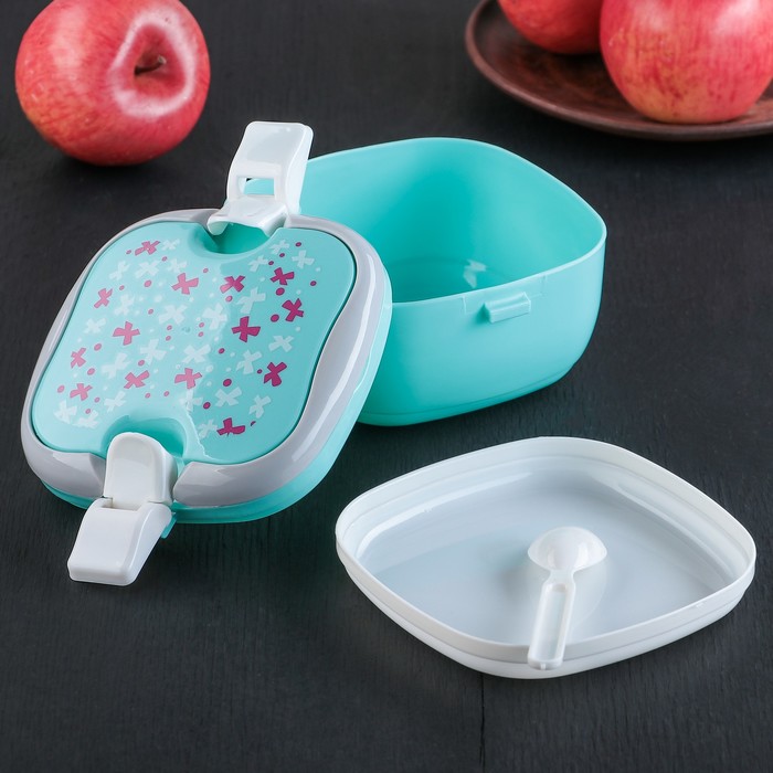 Ланч-бокс 2 уровня "Бантики" квадратный 17х14х9,5 см с ложкой, цвета МИКС