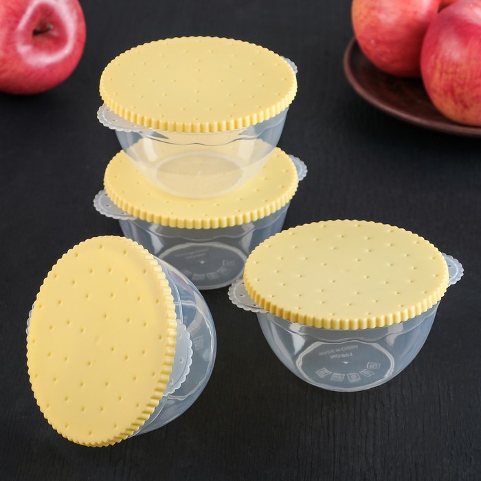 Набор ланч-боксов 4 шт "Печенье" круглых 13х12х7 см, цвета МИКС